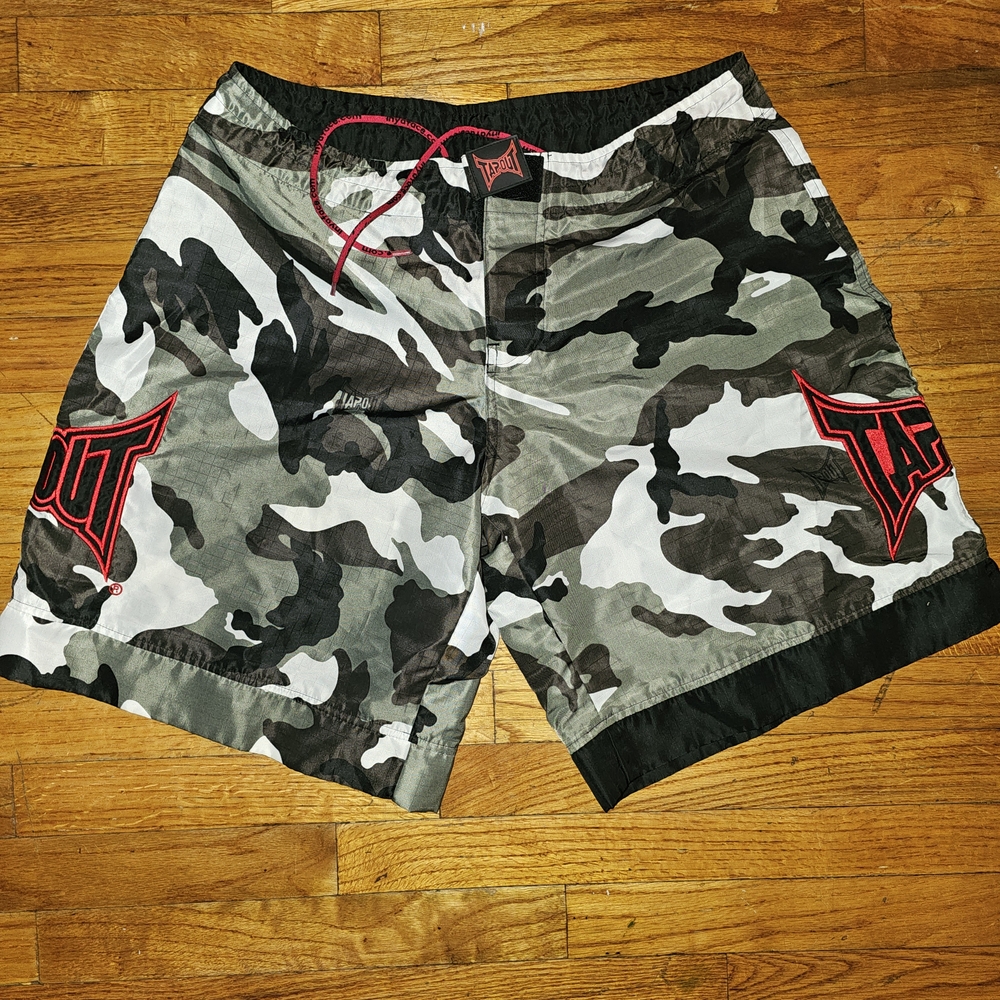 Tapout Black and Gray Board Shorts Geometric Camo